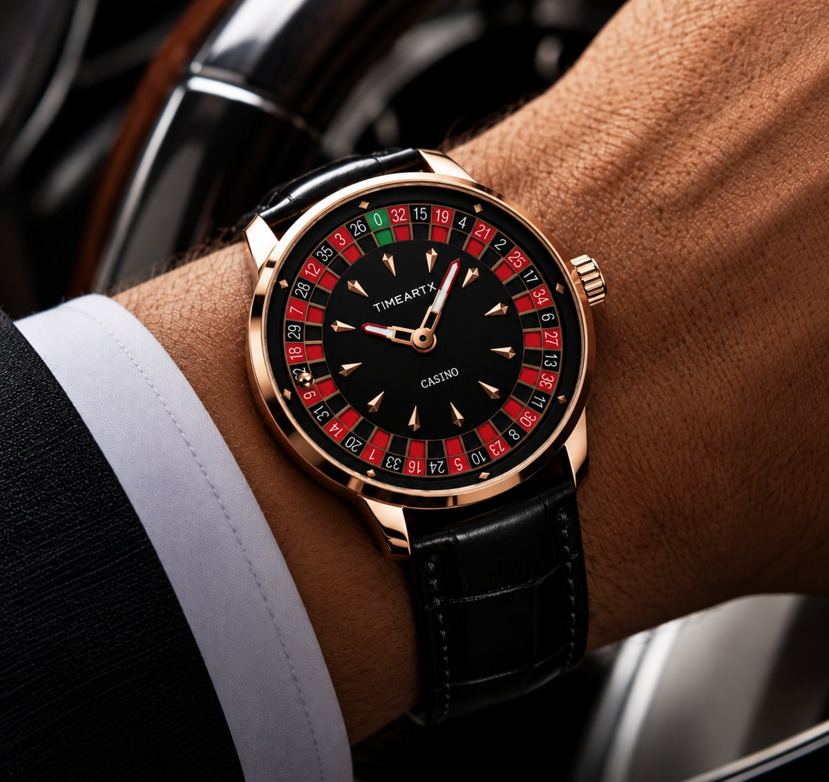 TimeART Model X Casino – złota koperta, skórzany pasek