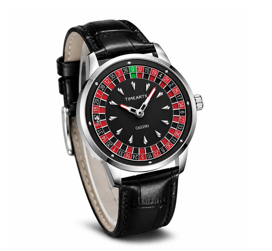TimeART Model X Casino – srebrna koperta, skórzany pasek