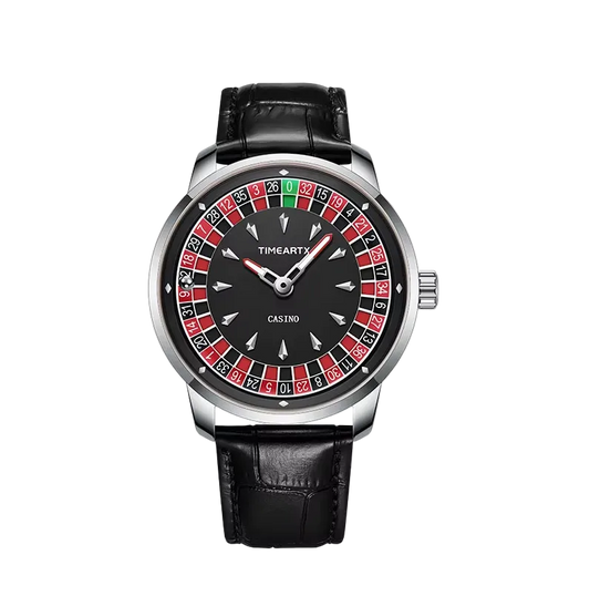 TimeART Model X Casino – srebrna koperta, skórzany pasek